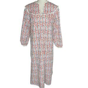 Lanz of Sazburg Long Flannel Nightgown White Red Eyelet Hearts XL Cottagecore